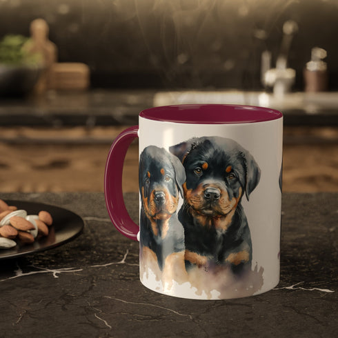 Rottweiler Pupies - Color Accent Mugs, 11oz
